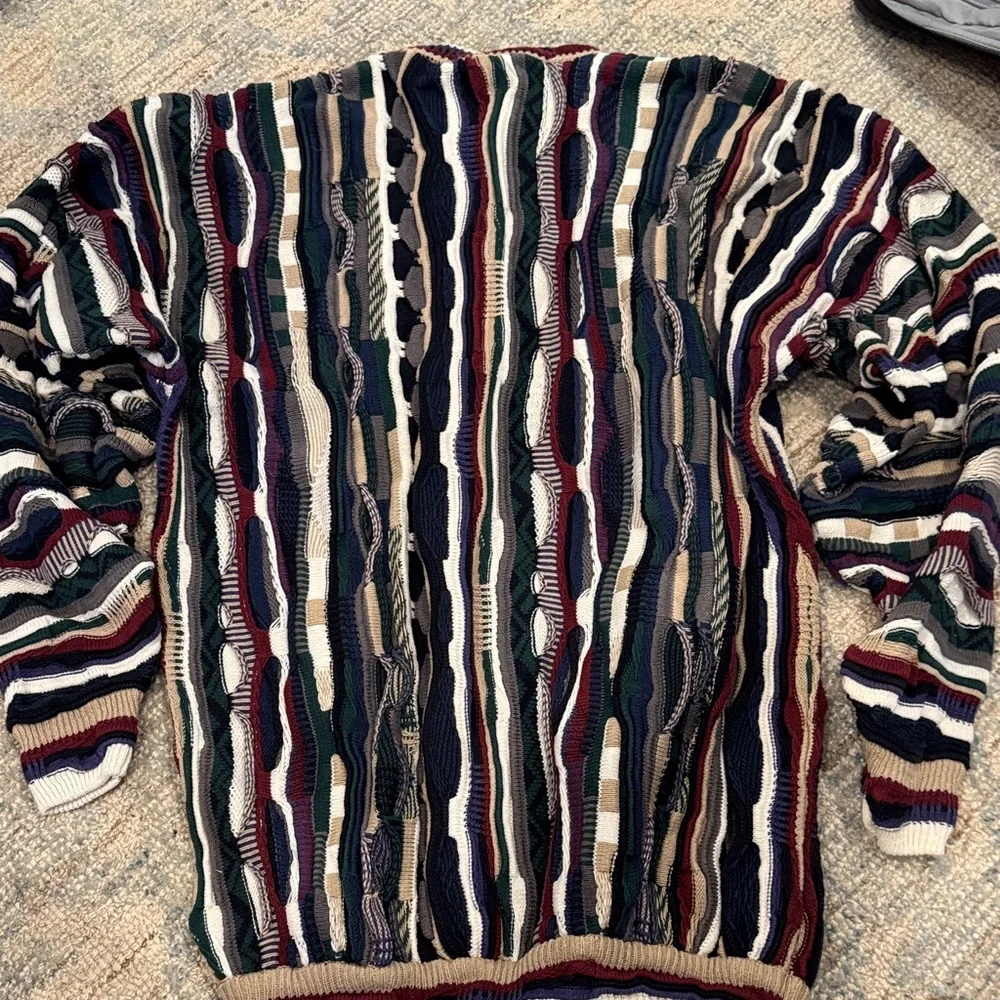 VTG 90s Cotton Traders Men's Colorful 3D Knit Crew Neck Sweater - Size Large - Picture 5 of 5